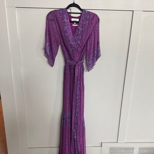 ba&sh Purple Wrap Maxi Dress with Flutter Sleeves